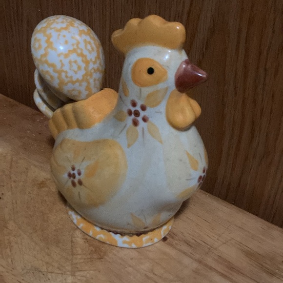 Yellow Floral Ceramic Chicken Figurine with measuring spoons - Picture 3 of 7